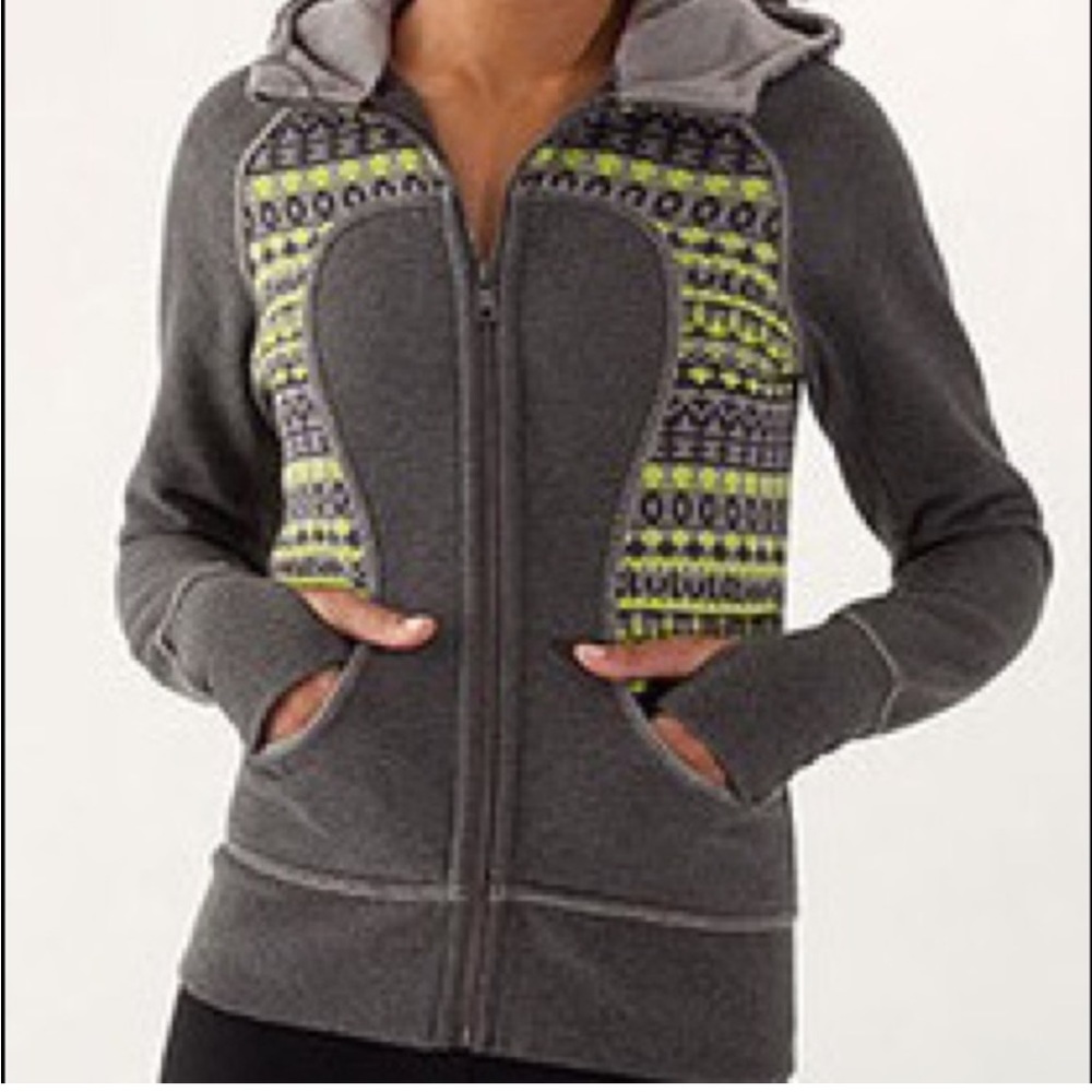 Lululemon Special Edition Fair Isle Scuba Grey/Yellow Hoodie Size 8